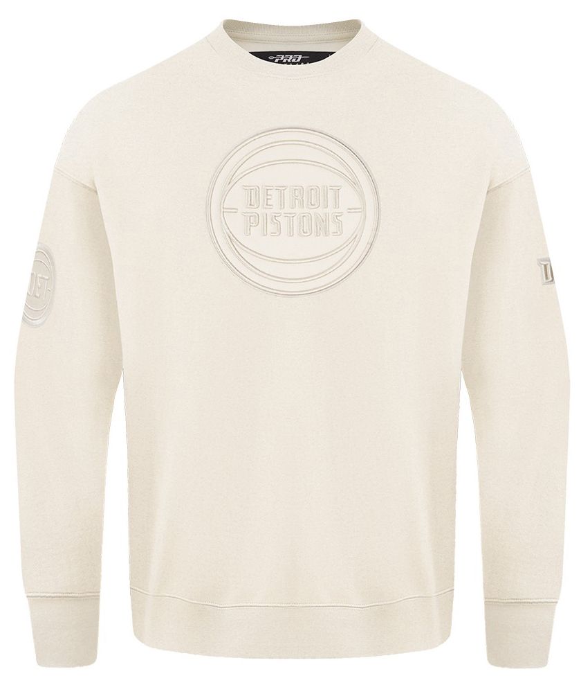 Pro Standard Men's Detroit Pistons Off White Neutral Drop Fleece Crew Sweatshirt product image