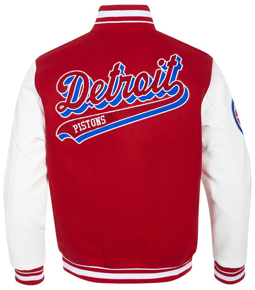 Pro Standard Men's Detroit Pistons Red Script Tail Rib Wool Varsity Jacket product image