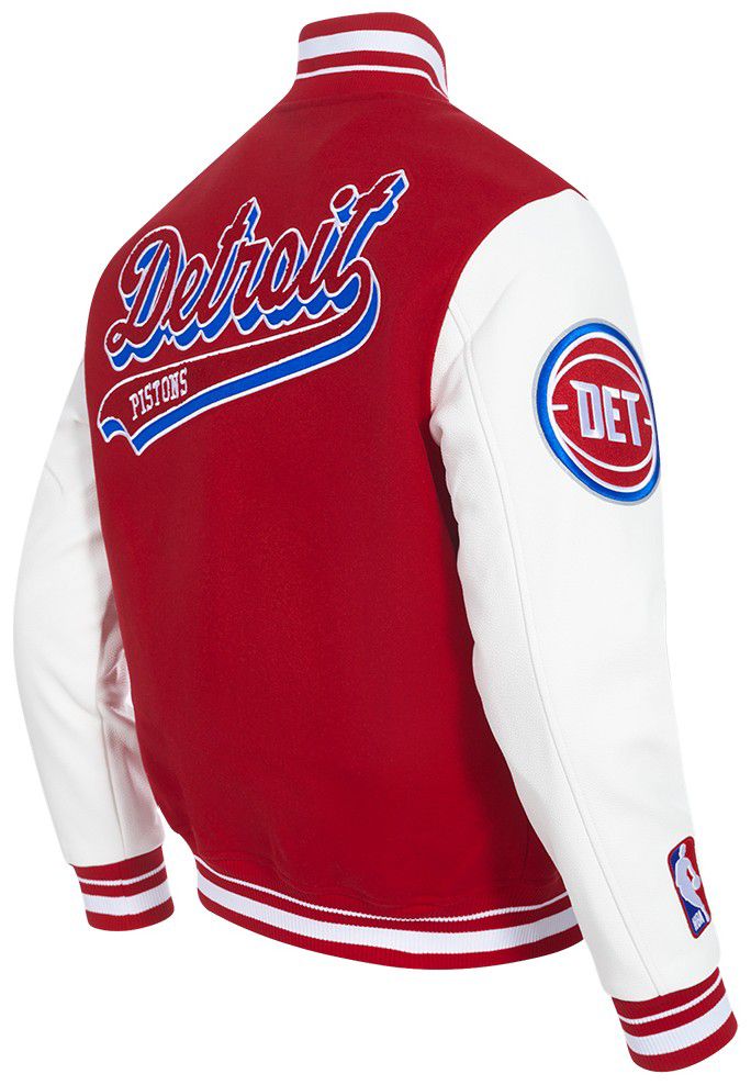 Pro Standard Men's Detroit Pistons Red Script Tail Rib Wool Varsity Jacket product image