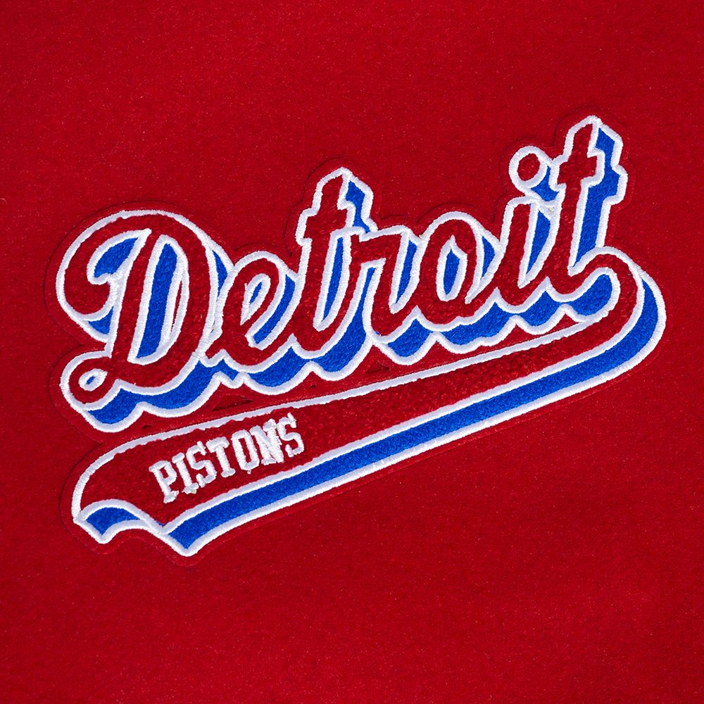 Pro Standard Men's Detroit Pistons Red Script Tail Rib Wool Varsity Jacket product image