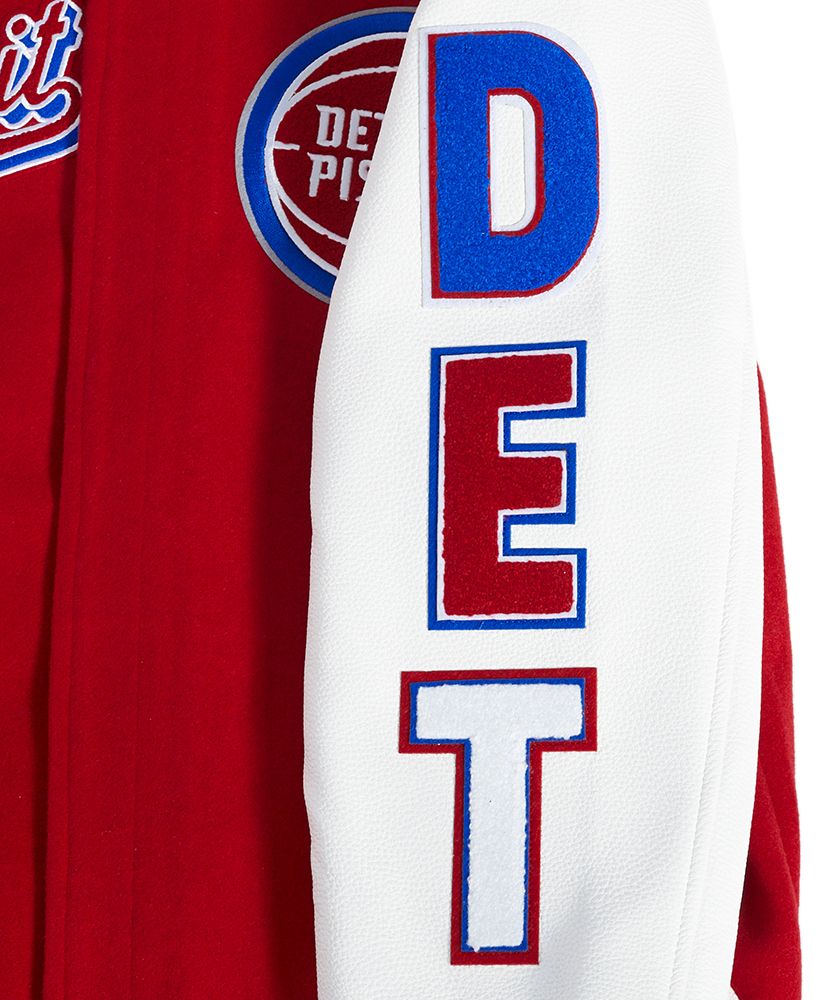 Pro Standard Men's Detroit Pistons Red Script Tail Rib Wool Varsity Jacket product image