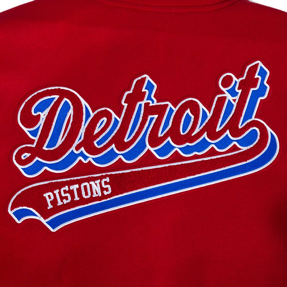 Pro Standard Men's Detroit Pistons Red Script Tail Rib Wool Varsity Jacket product image