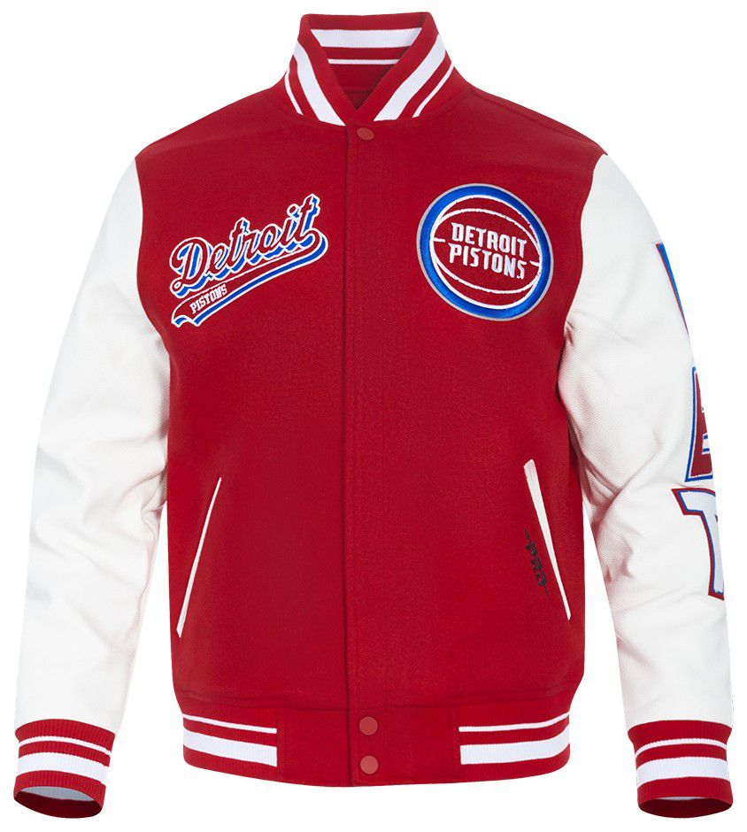 Pro Standard Men's Detroit Pistons Red Script Tail Rib Wool Varsity Jacket product image