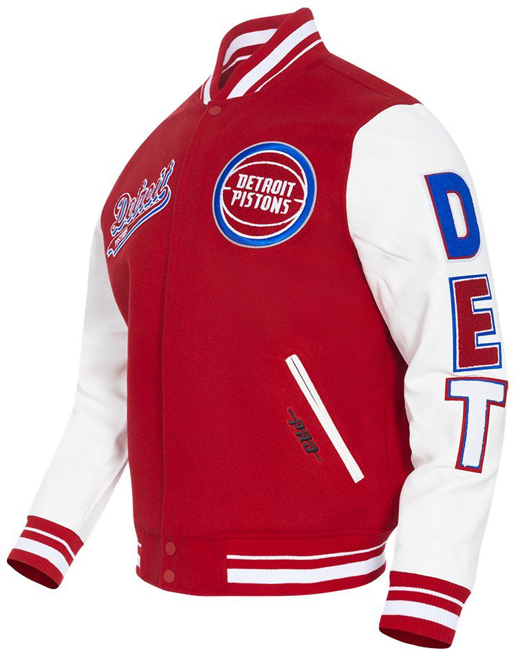 Pro Standard Men's Detroit Pistons Red Script Tail Rib Wool Varsity Jacket product image