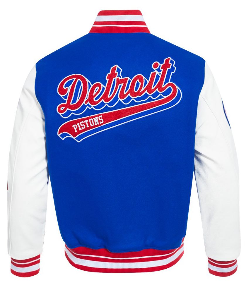 Pro Standard Men's Detroit Pistons Royal Script Tail Rib Wool Varsity Jacket product image