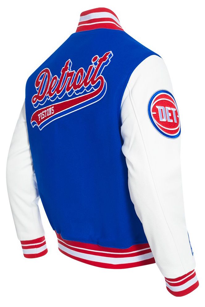 Pro Standard Men's Detroit Pistons Royal Script Tail Rib Wool Varsity Jacket product image
