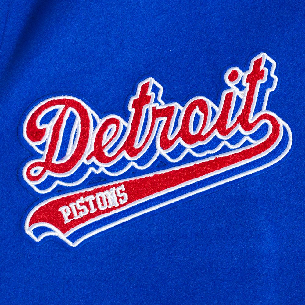 Pro Standard Men's Detroit Pistons Royal Script Tail Rib Wool Varsity Jacket product image