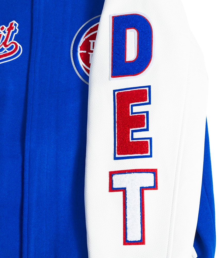 Pro Standard Men's Detroit Pistons Royal Script Tail Rib Wool Varsity Jacket product image