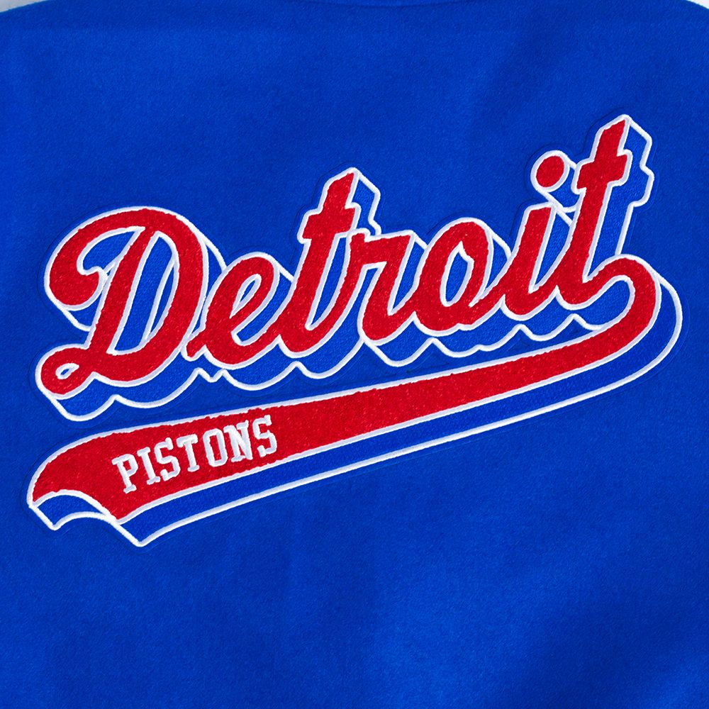 Pro Standard Men's Detroit Pistons Royal Script Tail Rib Wool Varsity Jacket product image