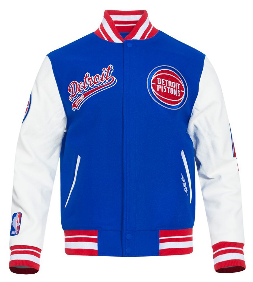 Pro Standard Men's Detroit Pistons Royal Script Tail Rib Wool Varsity Jacket product image