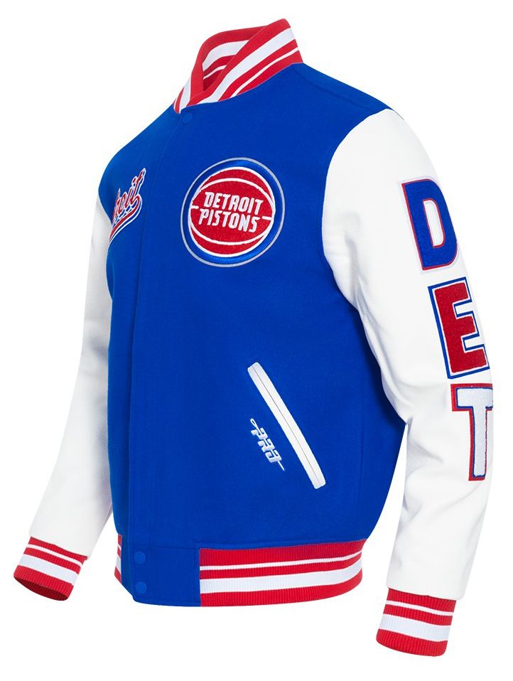 Pro Standard Men's Detroit Pistons Royal Script Tail Rib Wool Varsity Jacket product image