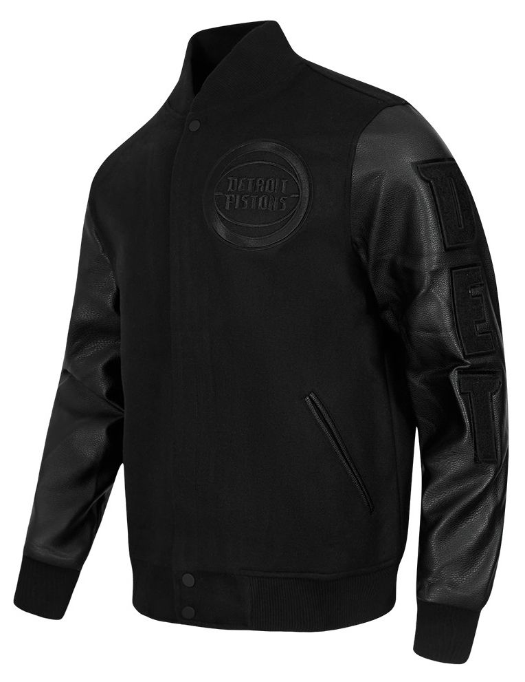 Pro Standard Men's Detroit Pistons Triple Black Wool Varsity Jacket product image