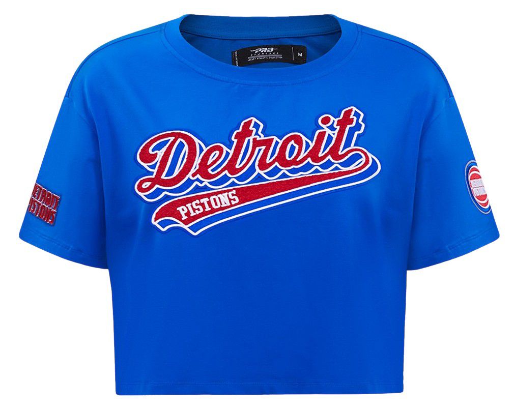Pro Standard Women's Detroit Pistons Blue Script Tail Boxy T-Shirt product image