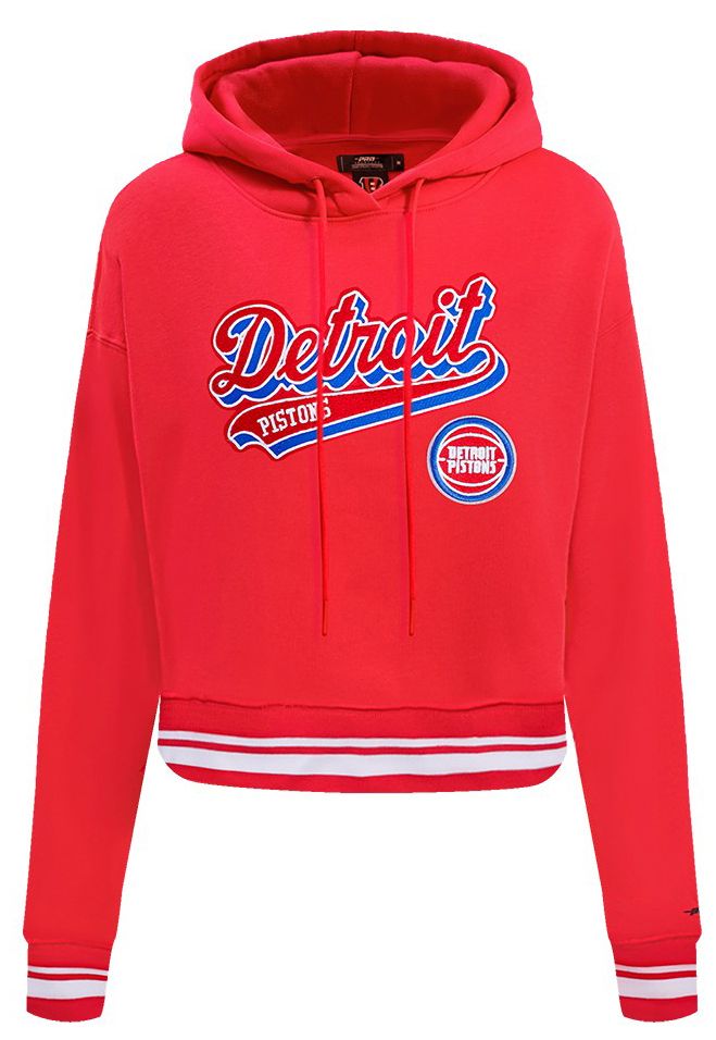 Pro Standard Women's Detroit Pistons Red Script Tail Rib Cropped Fleece Pullover Hoodie product image