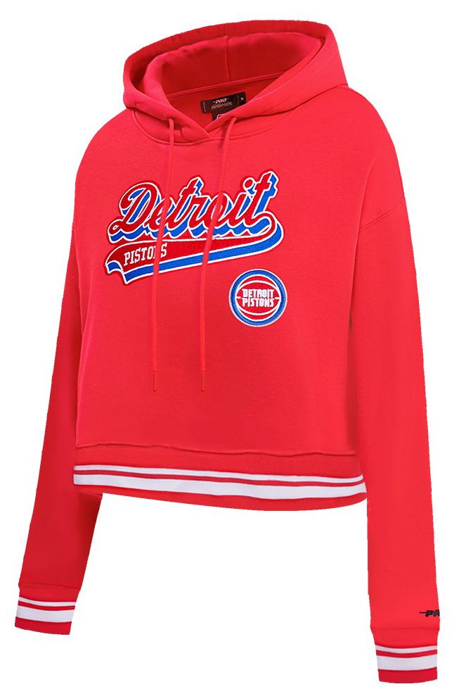 Pro Standard Women's Detroit Pistons Red Script Tail Rib Cropped Fleece Pullover Hoodie product image