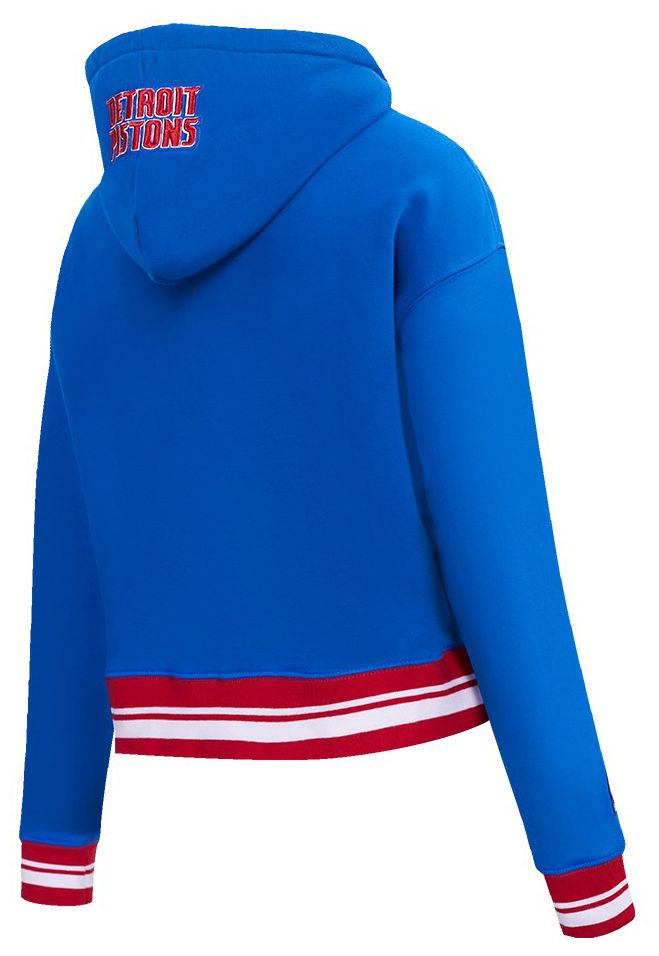 Pro Standard Women's Detroit Pistons Blue Script Tail Rib Cropped Fleece Pullover Hoodie product image
