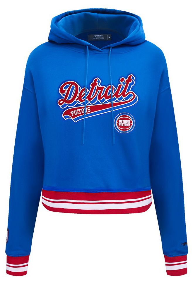 Pro Standard Women's Detroit Pistons Blue Script Tail Rib Cropped Fleece Pullover Hoodie product image