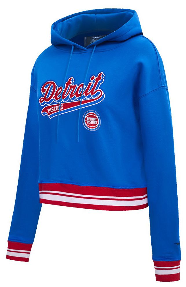 Pro Standard Women's Detroit Pistons Blue Script Tail Rib Cropped Fleece Pullover Hoodie product image