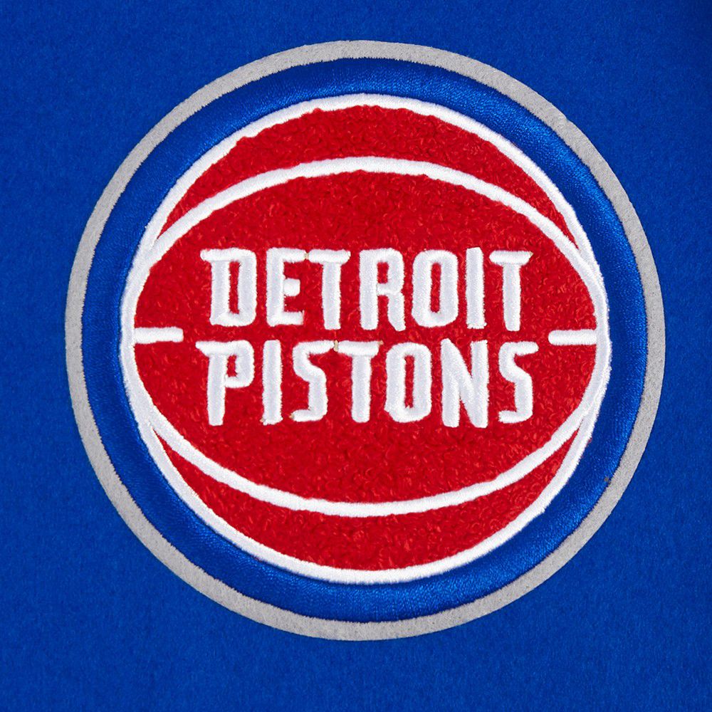 Pro Standard Women's Detroit Pistons Blue Script Tail Wool Varsity Jacket product image