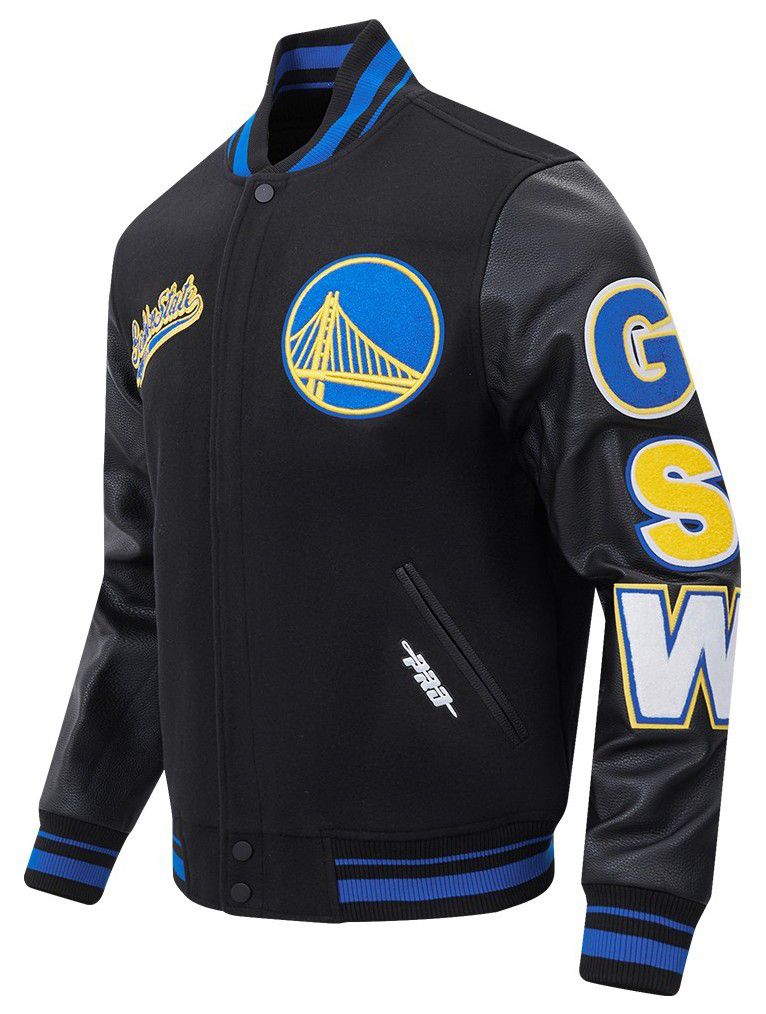 Pro Standard Men's Golden State Warriors Black Script Tail Rib Wool Varsity Jacket product image