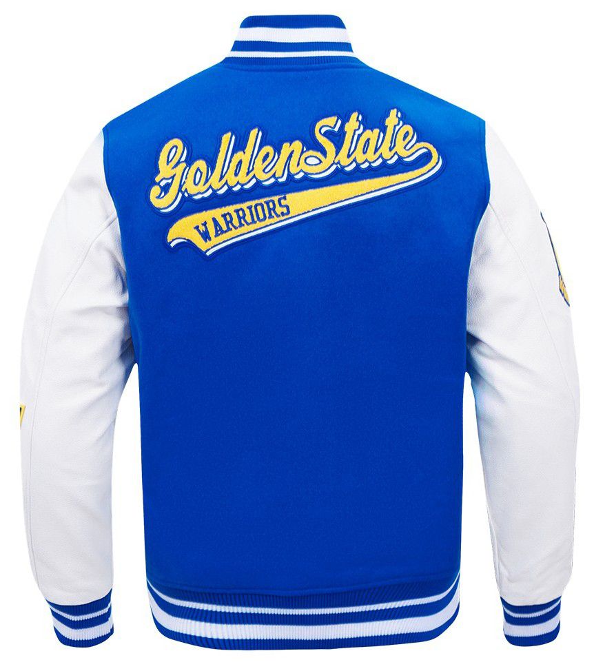Pro Standard Men's Golden State Warriors Royal Script Tail Rib Wool Varsity Jacket product image