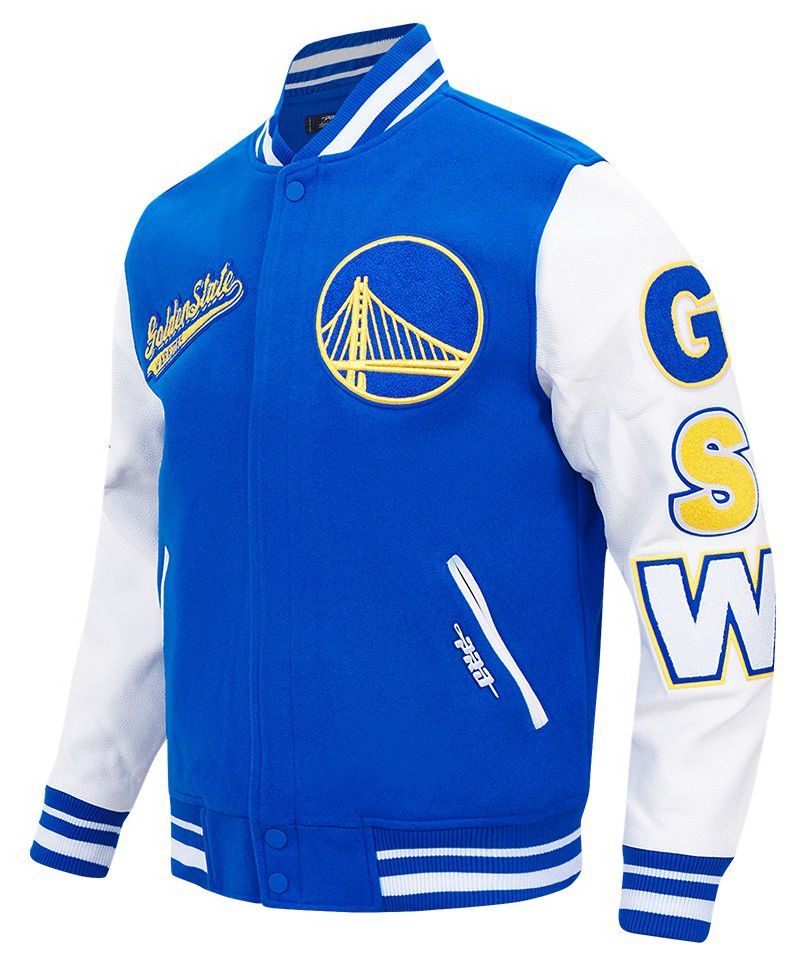 Pro Standard Men's Golden State Warriors Royal Script Tail Rib Wool Varsity Jacket product image