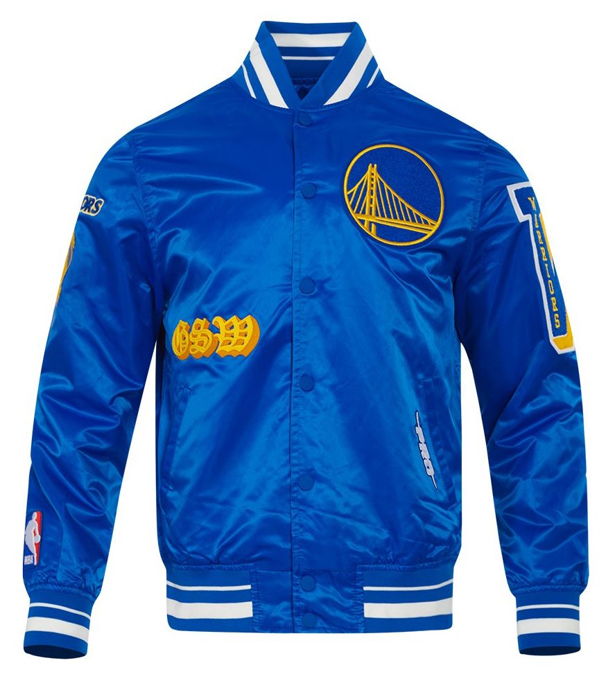 Pro Standard Men's Golden State Warriors Royal Old English Rib Satin Jacket product image