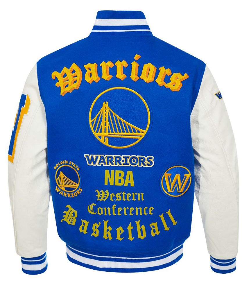 Pro Standard Men's Golden State Warriors Royal Old English Rib Wool Varsity Jacket product image