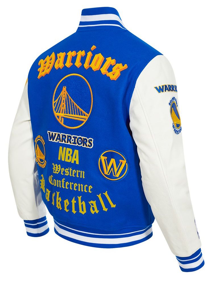 Pro Standard Men's Golden State Warriors Royal Old English Rib Wool Varsity Jacket product image