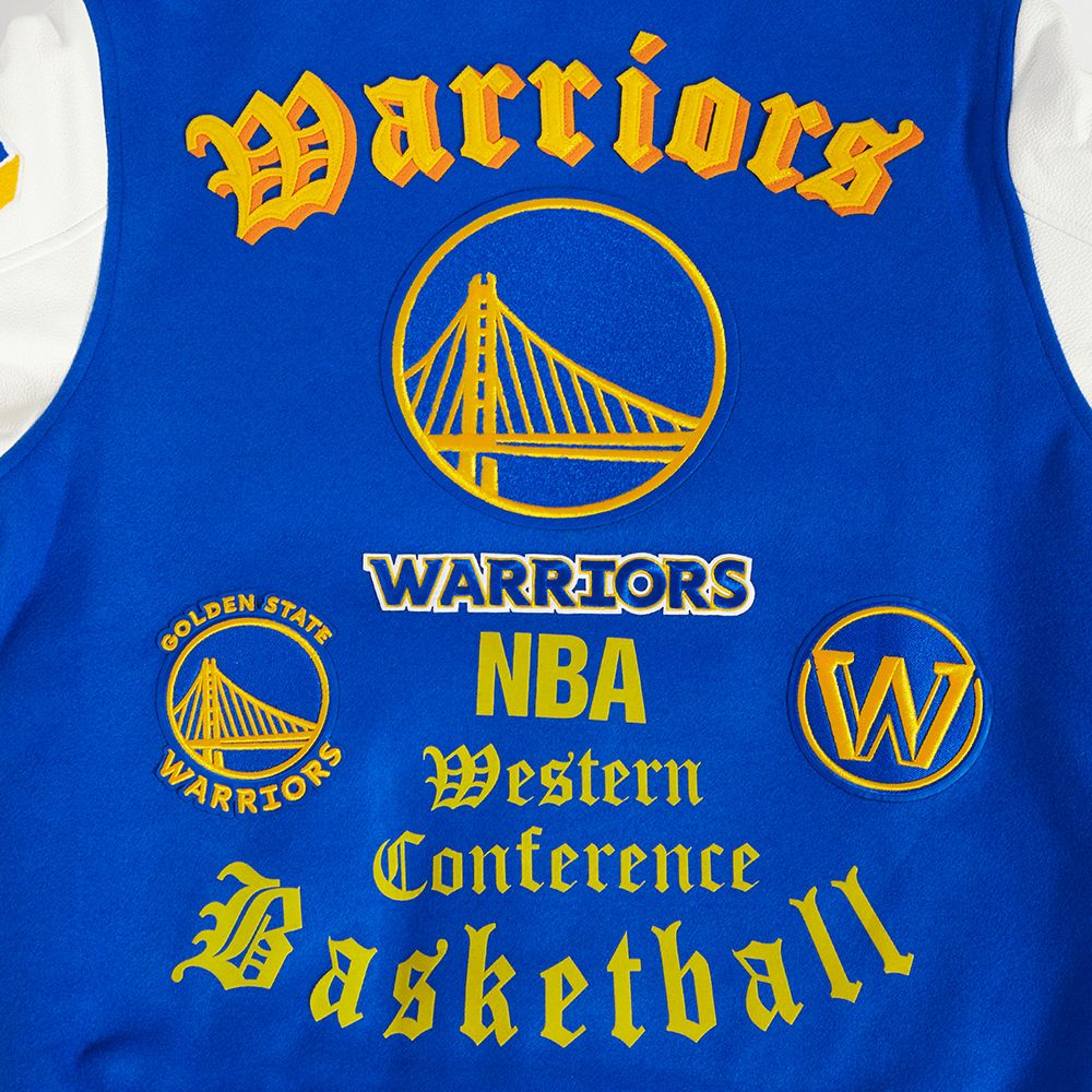 Pro Standard Men's Golden State Warriors Royal Old English Rib Wool Varsity Jacket product image