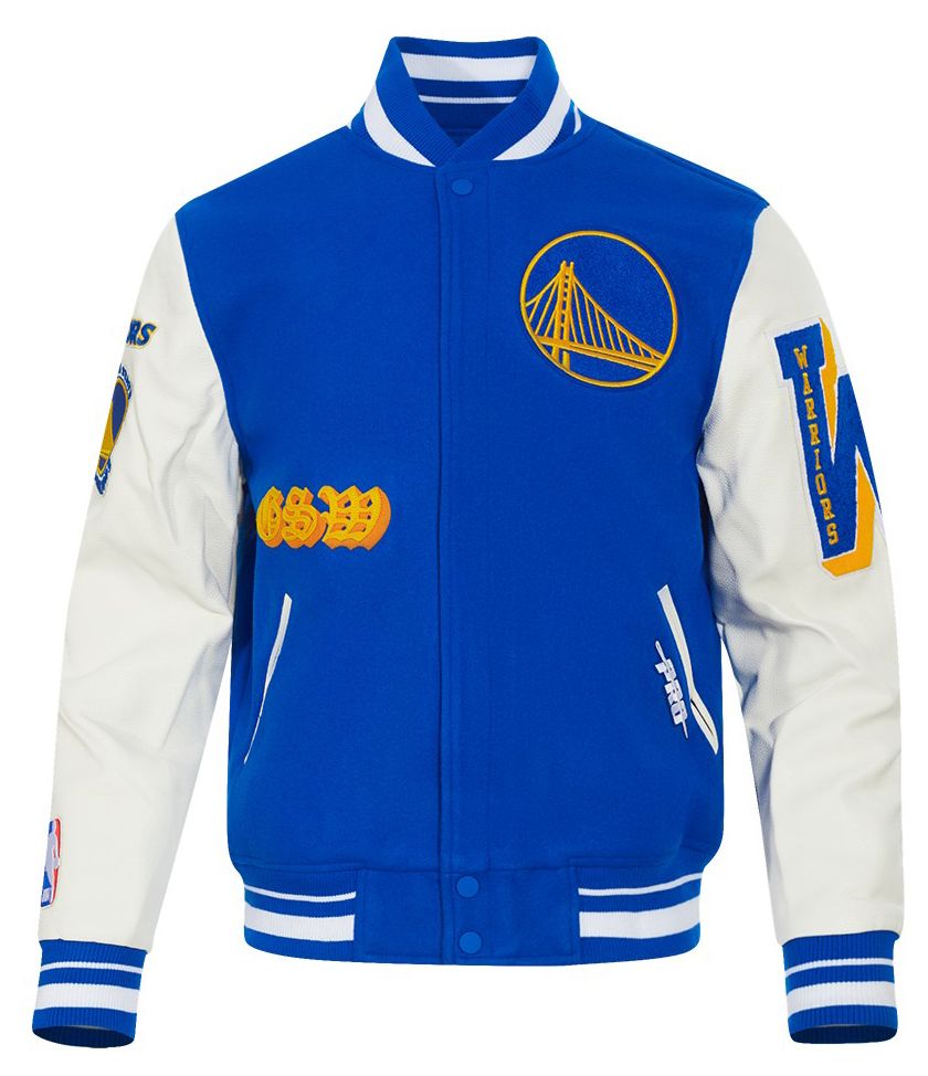 Pro Standard Men's Golden State Warriors Royal Old English Rib Wool Varsity Jacket product image
