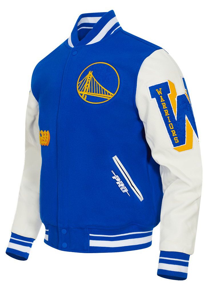 Pro Standard Men's Golden State Warriors Royal Old English Rib Wool Varsity Jacket product image
