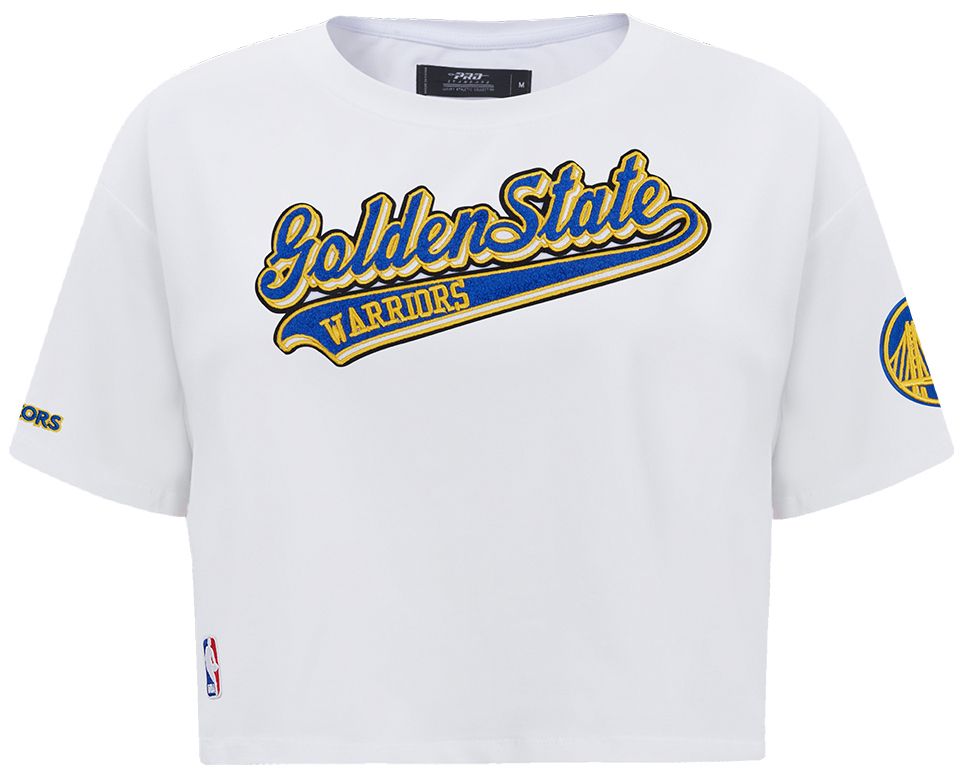 Pro Standard Women's Golden State Warriors White Script Tail Boxy Cropped T-Shirt product image