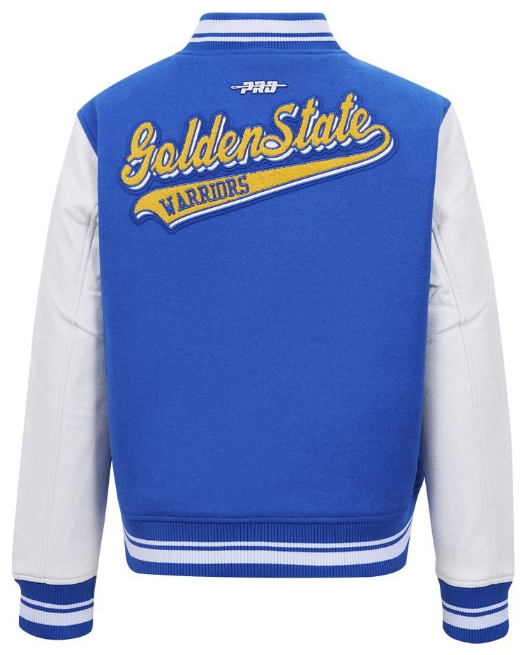 Pro Standard Women's Golden State Warriors Blue Script Tail Wool Varsity Jacket product image