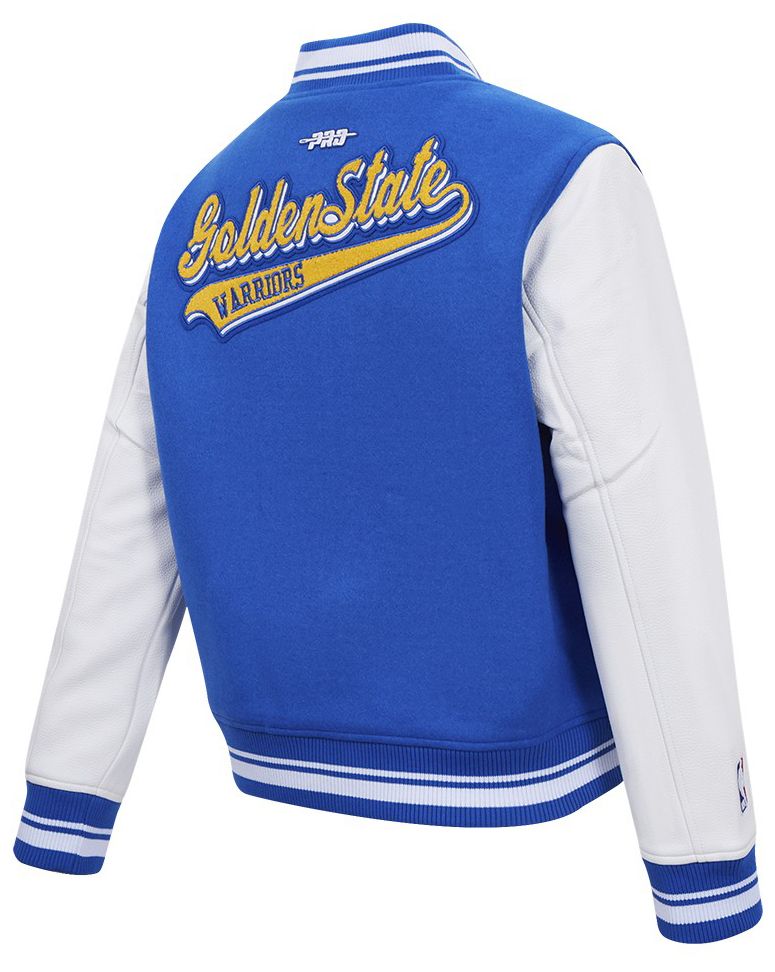 Pro Standard Women's Golden State Warriors Blue Script Tail Wool Varsity Jacket product image
