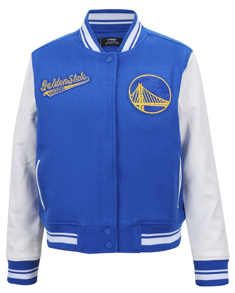 Pro Standard Women's Golden State Warriors Blue Script Tail Wool Varsity Jacket product image