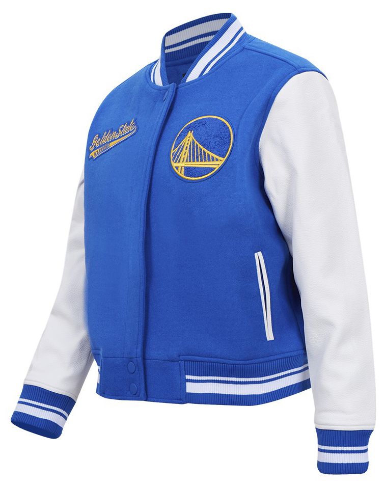Pro Standard Women's Golden State Warriors Blue Script Tail Wool Varsity Jacket product image
