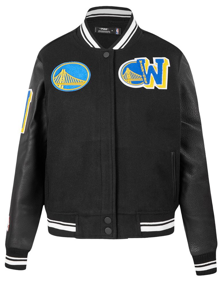 Pro Standard Women's Golden State Warriors Black Mash Up Rib Wool Varsity Jacket product image