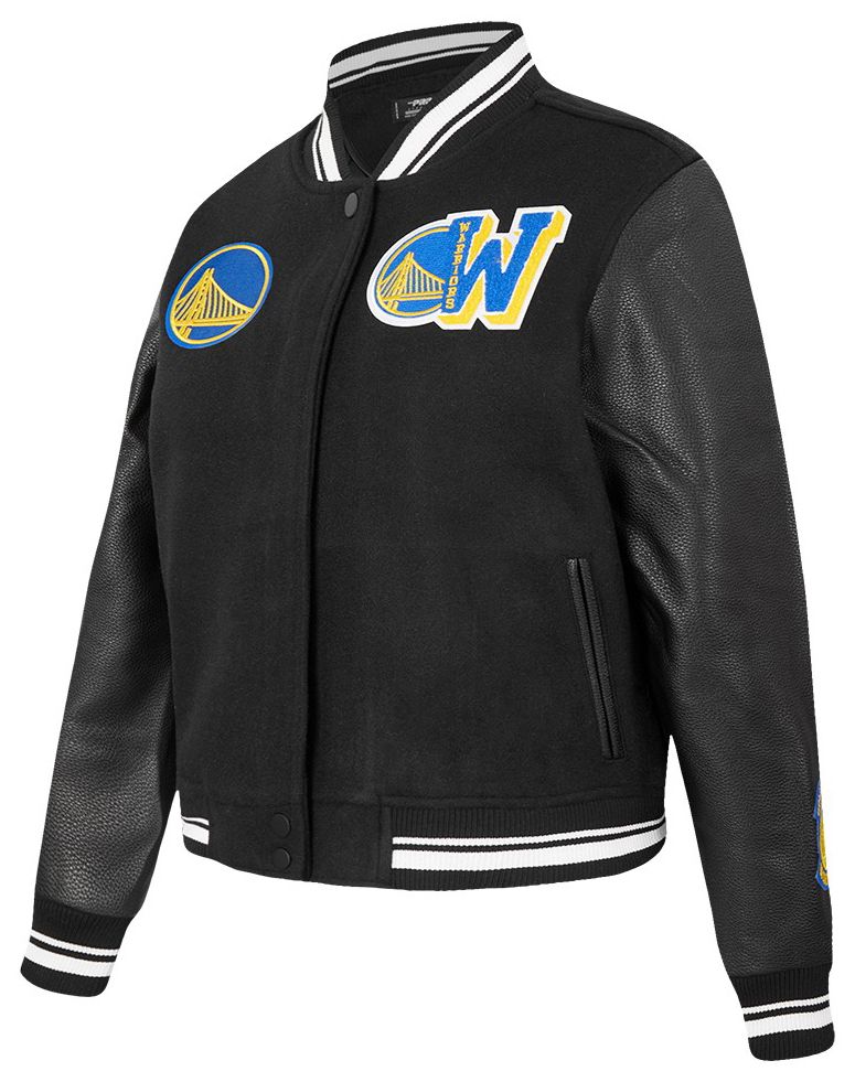 Pro Standard Women's Golden State Warriors Black Mash Up Rib Wool Varsity Jacket product image
