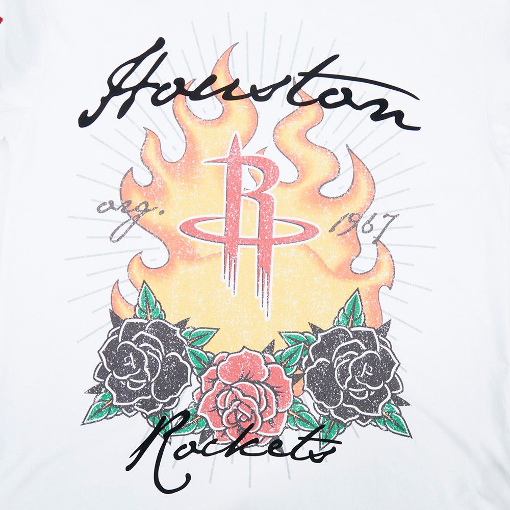 Pro Standard Men's Houston Rockets White Fire And Roses Washed T-Shirt product image