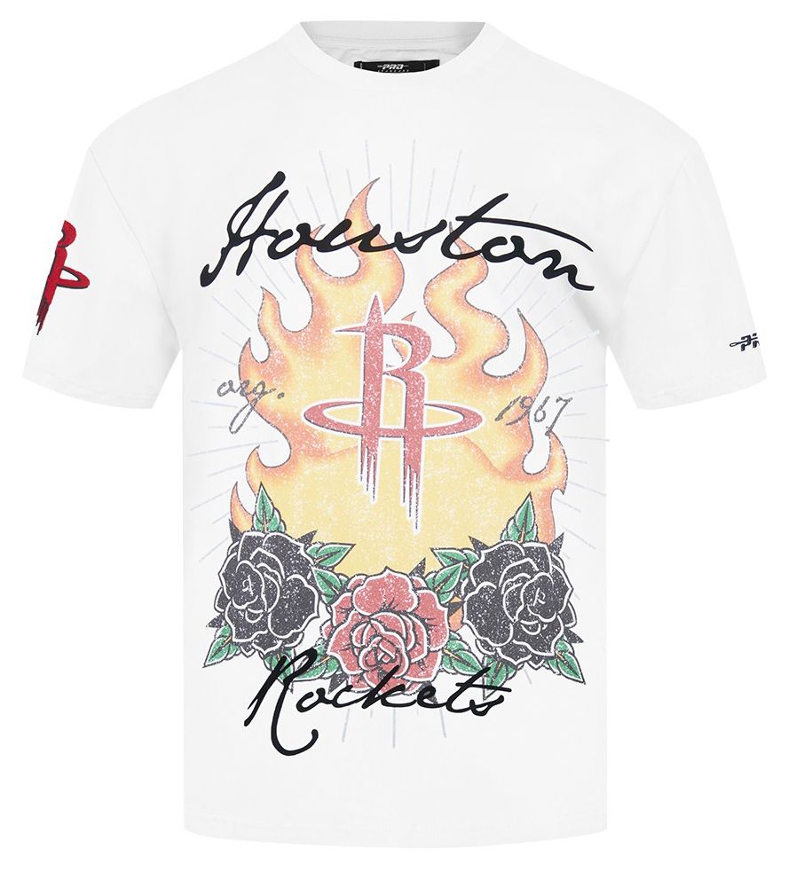 Pro Standard Men's Houston Rockets White Fire And Roses Washed T-Shirt product image