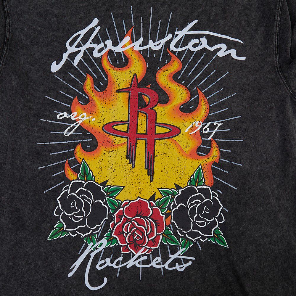 Pro Standard Men's Houston Rockets Black Fire And Roses Washed T-Shirt product image