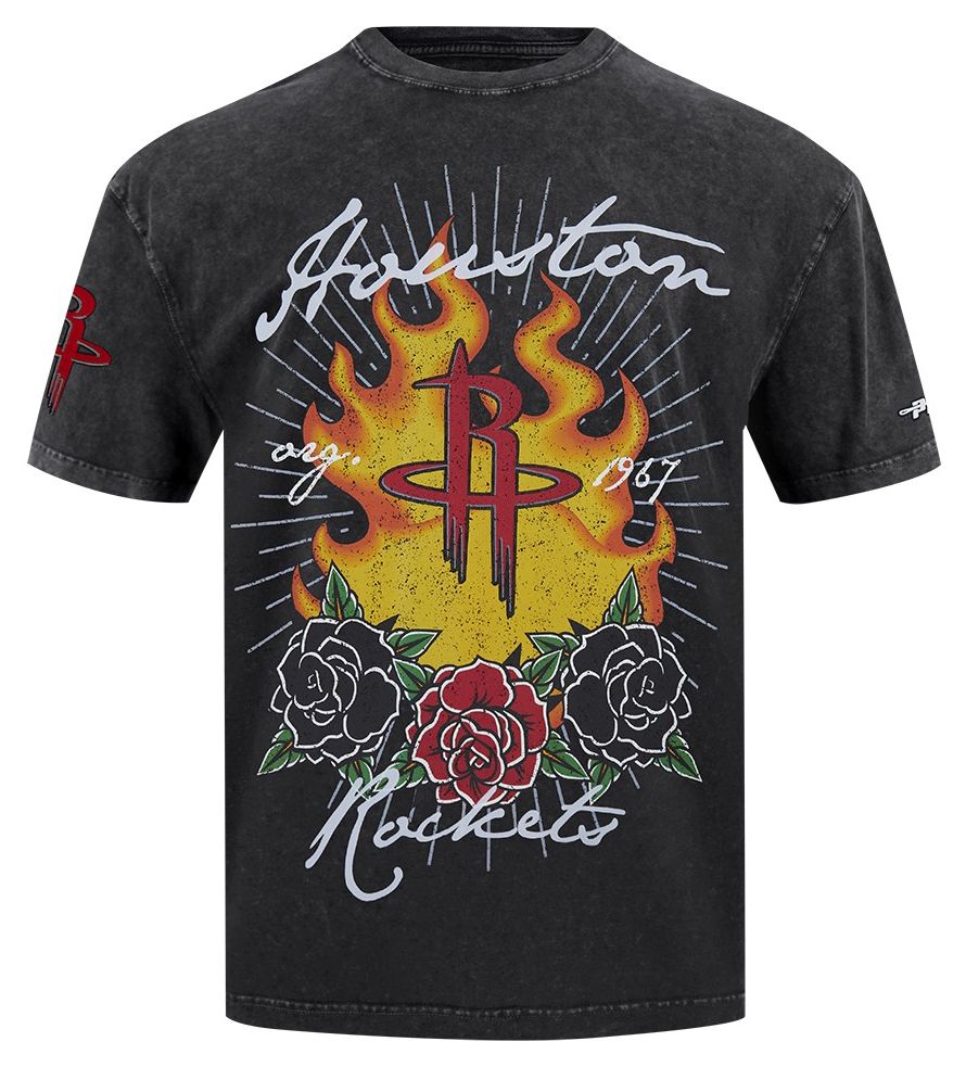 Pro Standard Men's Houston Rockets Black Fire And Roses Washed T-Shirt product image