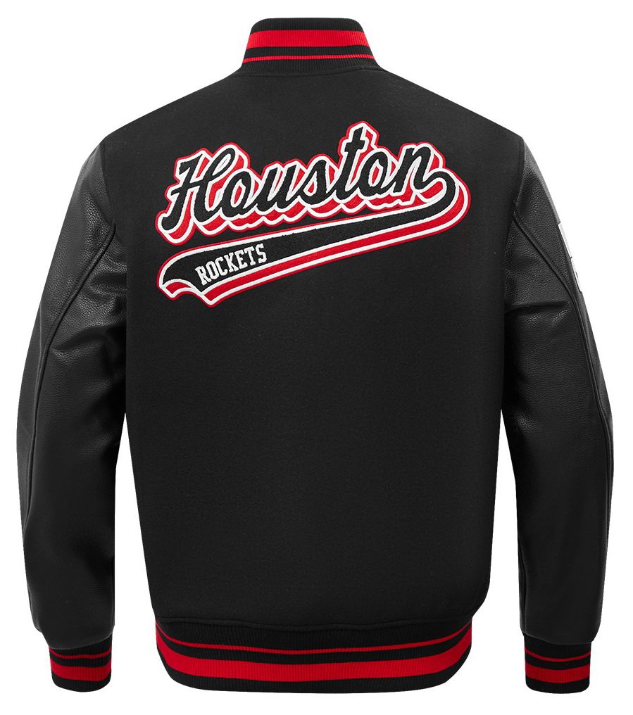 Pro Standard Men's Houston Rockets Black Script Tail Rib Wool Varsity Jacket product image