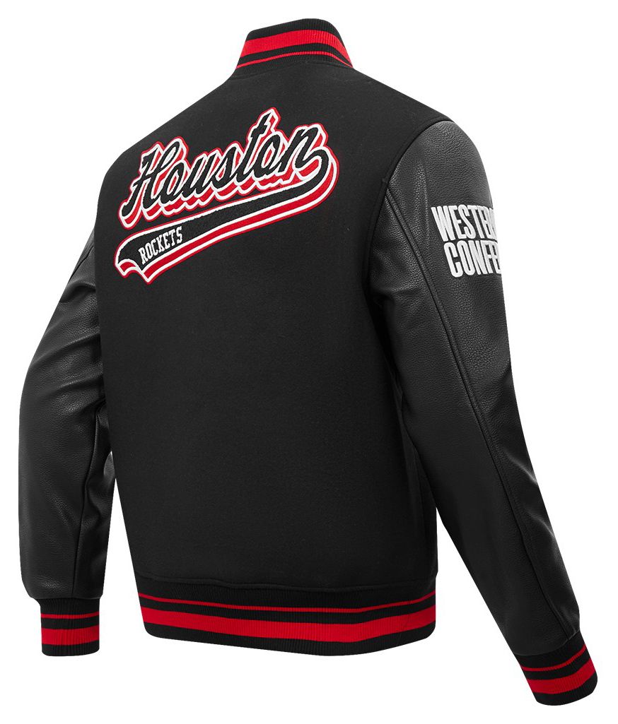 Pro Standard Men's Houston Rockets Black Script Tail Rib Wool Varsity Jacket product image