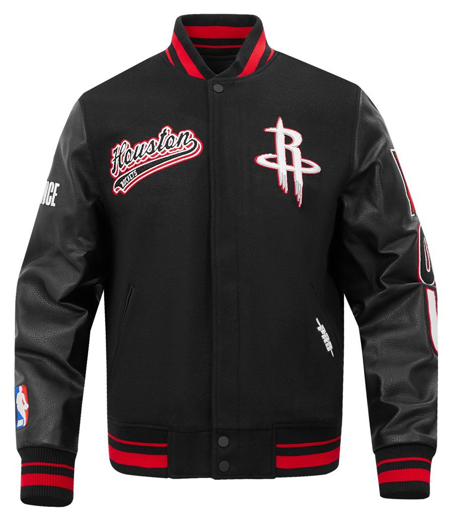 Pro Standard Men's Houston Rockets Black Script Tail Rib Wool Varsity Jacket product image