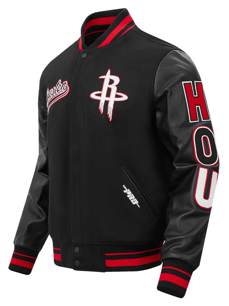 Pro Standard Men's Houston Rockets Black Script Tail Rib Wool Varsity Jacket product image