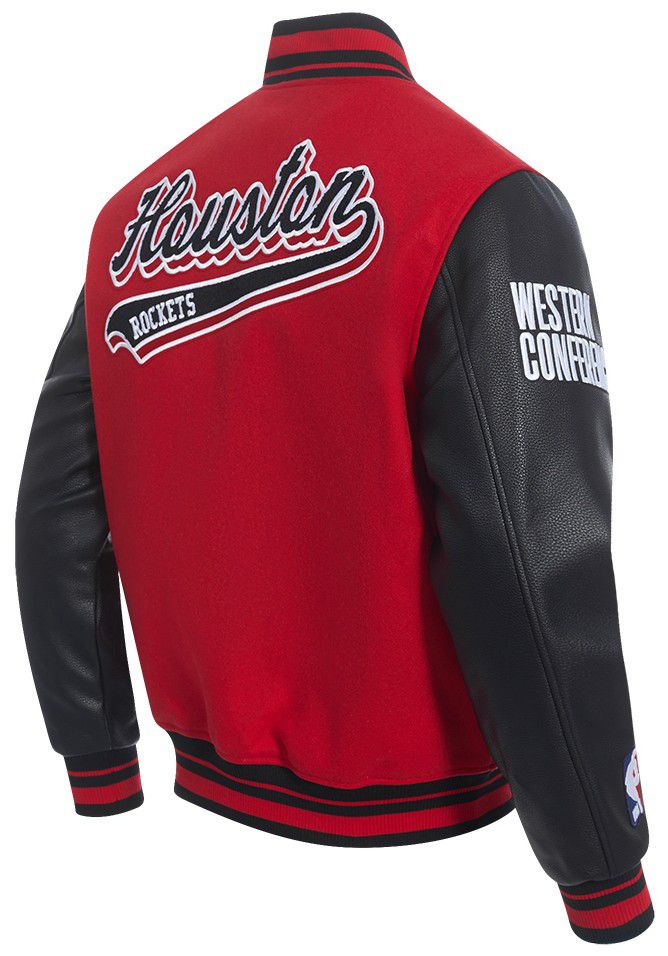 Pro Standard Men's Houston Rockets Red Script Tail Rib Wool Varsity Jacket product image