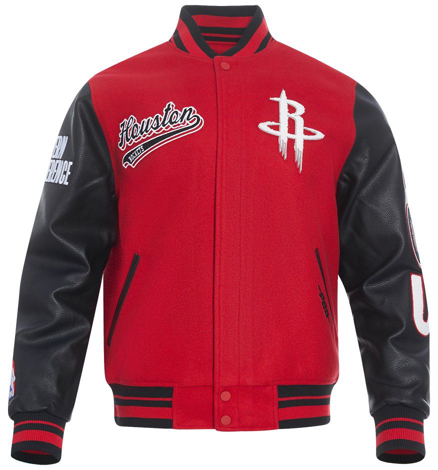 Pro Standard Men's Houston Rockets Red Script Tail Rib Wool Varsity Jacket product image