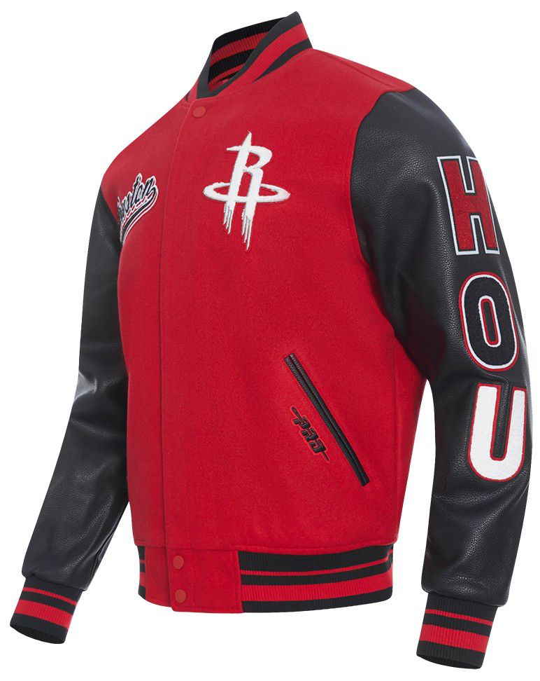Pro Standard Men's Houston Rockets Red Script Tail Rib Wool Varsity Jacket product image